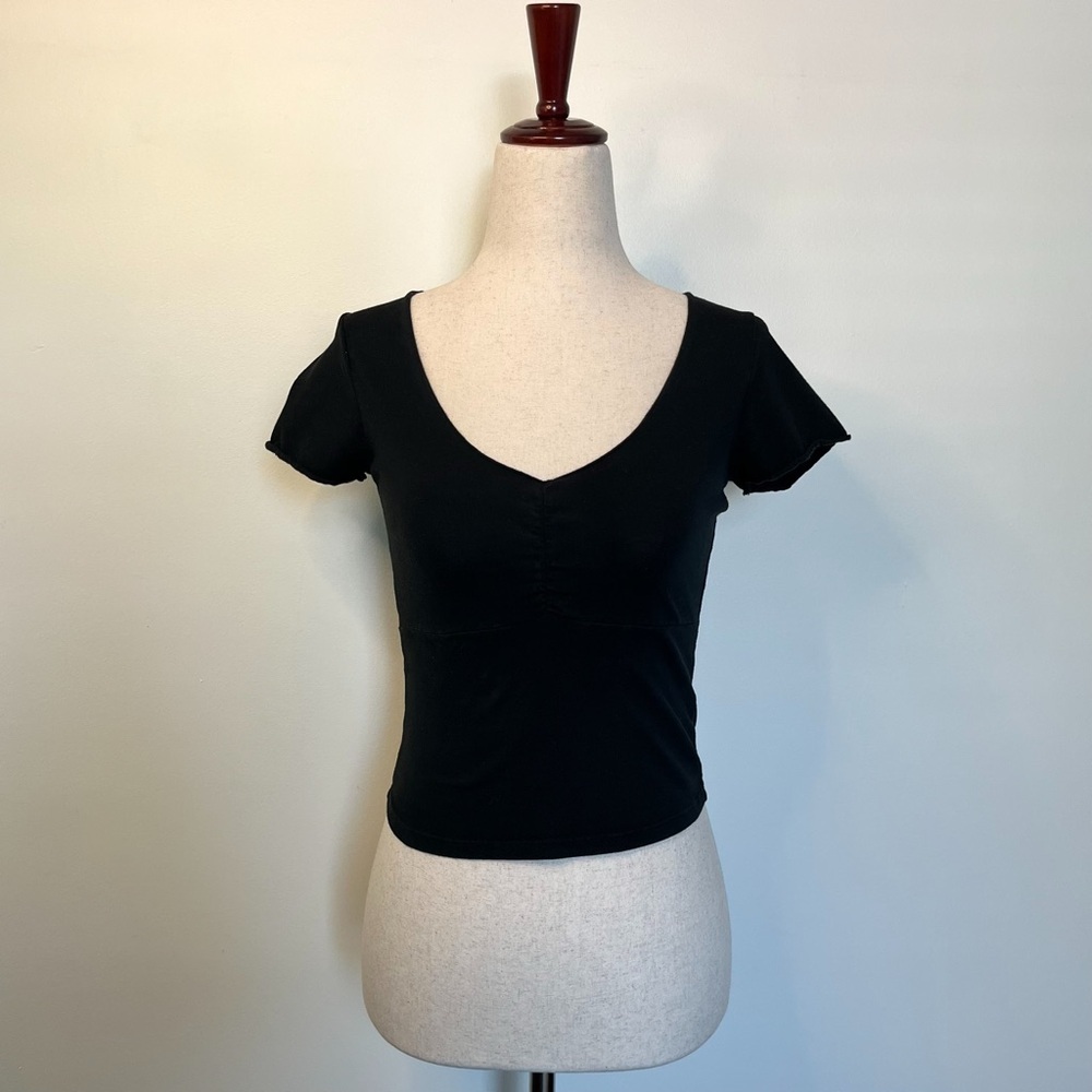 Brandy Melville Black V-Neck Ruched Chest Top Size XS/S